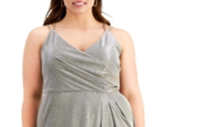 Vestido metálico com sobrepeliz plus size da Morgan &amp; Company para mulheres, amarelo, tamanho 22W