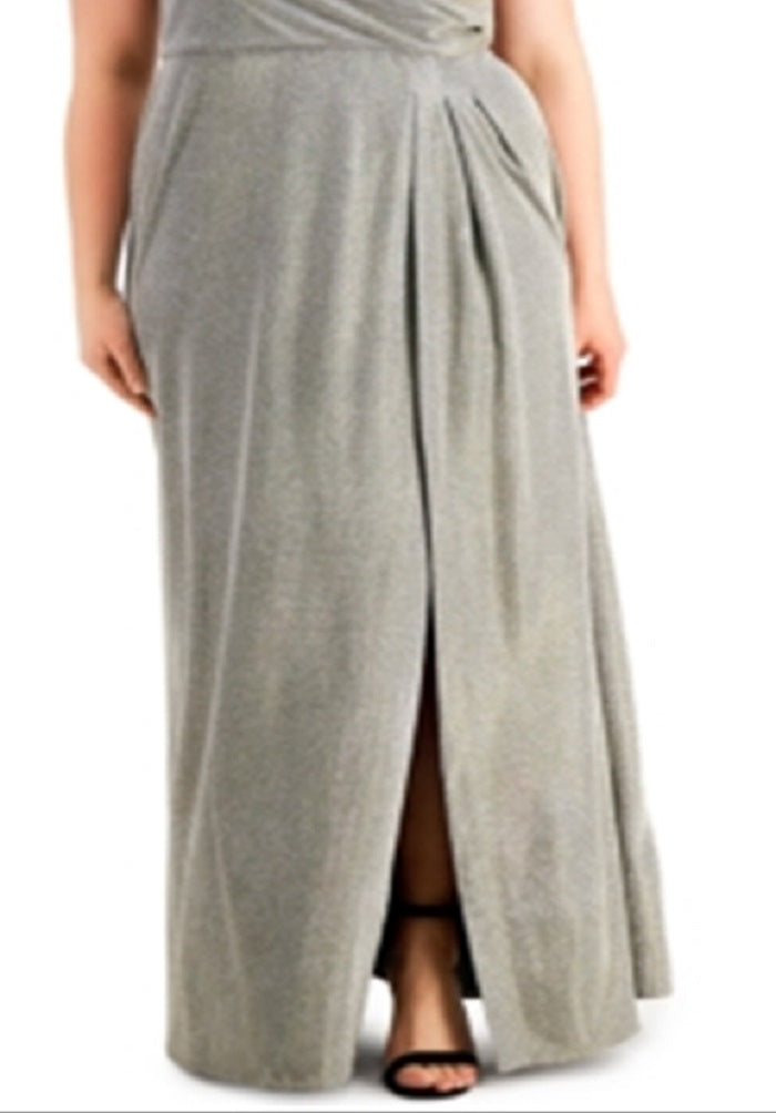 Vestido metálico com sobrepeliz plus size da Morgan &amp; Company para mulheres, amarelo, tamanho 22W