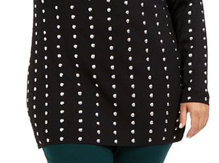 Suéter túnica plus size com tachas feminino INC International Concepts, preto, tamanho 0X