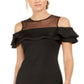 Vestido de festa Calvin Klein feminino, manga curta, decote ilusão, acima do joelho, bodycon, preto, tamanho 6