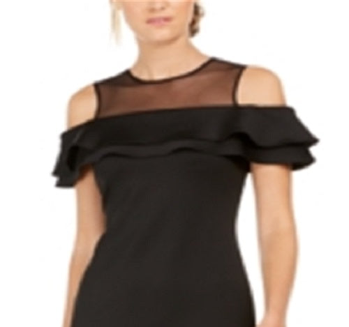 Vestido de festa Calvin Klein feminino, manga curta, decote ilusão, acima do joelho, bodycon, preto, tamanho 6