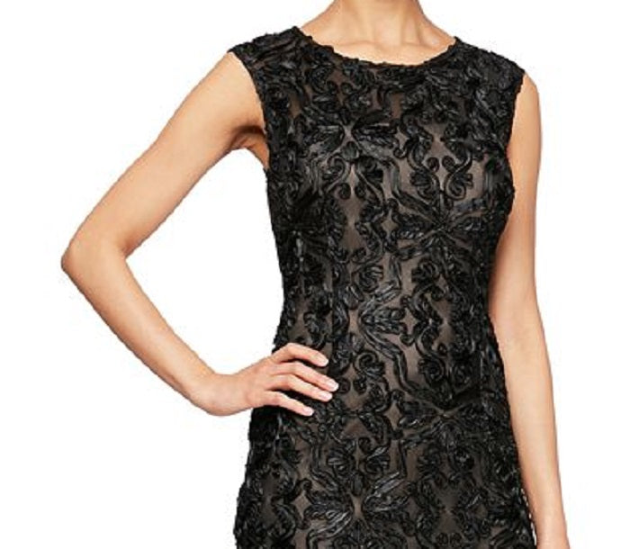 Vestido formal feminino Alex Evenings, sem mangas, comprimento total, estilo flare, preto, tamanho 8