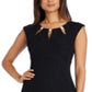 Vestido formal longo sereia com decote em V e zíper com glitter e manga curta R&amp;M Richards feminino, tamanho 16, preto