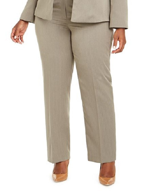 Le Suit Calça Feminina Listrada Corto Perna Reta Marrom Tamanho 14W