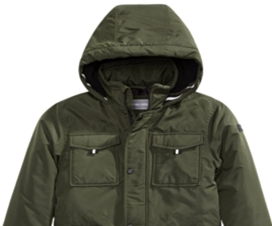 Jaqueta de mergulho com capuz e acabamento em pele sintética Michael Kors Big Boy, verde, tamanho 18/20