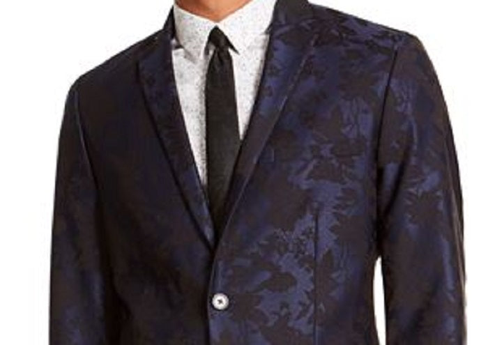 Blazer masculino grande e alto com jacquard elástico e floral, azul, tamanho 4XLT, da INC International Concepts