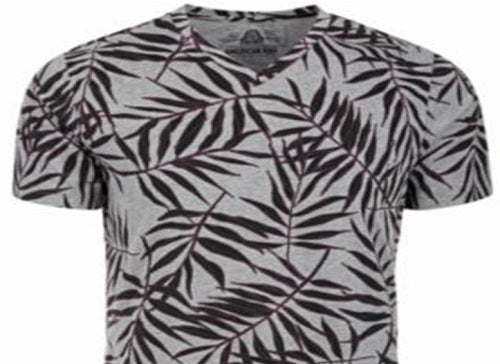 Camiseta masculina American Rag Leaf Lines com decote em V, cinza, tamanho grande