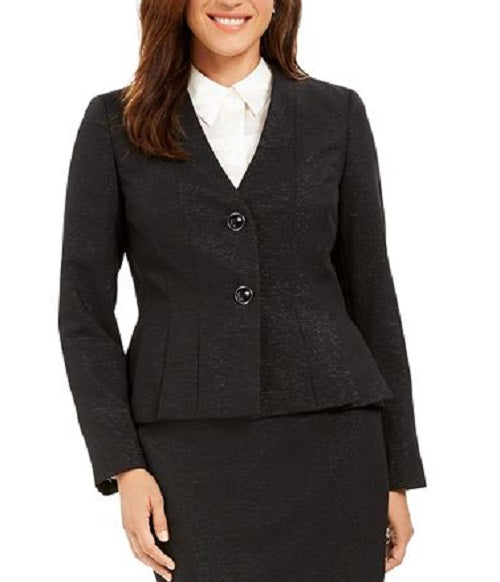Le Suit Feminino Jaqueta Plissada Saia Terno Preto Tamanho 14 Petite