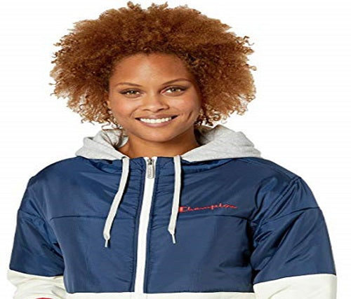 Champion Pulôver Feminino com Capuz e Manga Longa e Zíper em Quarto Azul Tamanho Médio