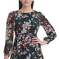 Vestido tubinho midi com decote em joia e manga comprida floral Tommy Hilfiger feminino, preto, tamanho 12