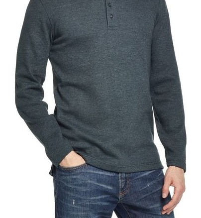 Malha Waffle Masculina Vintage à Prova de Intempéries Henley Verde Tamanho XXL