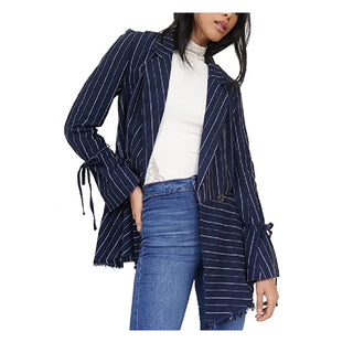 Blazer listrado Stella com bainha desfiada, azul-marinho, tamanho extrapequeno, da Free People para mulheres