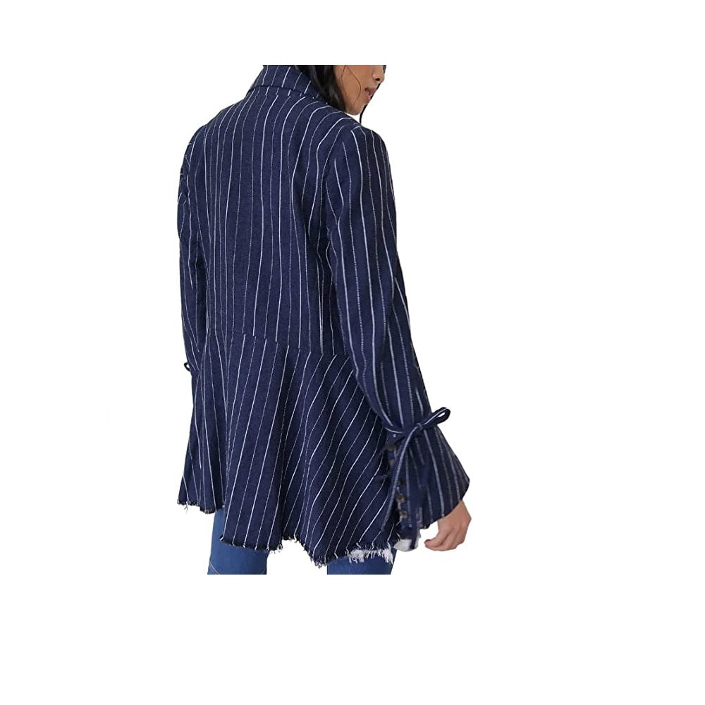Blazer listrado Stella com bainha desfiada, azul-marinho, tamanho extrapequeno, da Free People para mulheres