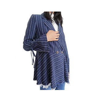 Blazer listrado Stella com bainha desfiada, azul-marinho, tamanho extrapequeno, da Free People para mulheres