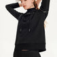 Suéter feminino DKNY com capuz e manga comprida, preto, tamanho médio