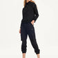 Suéter feminino DKNY com capuz e manga comprida, preto, tamanho médio