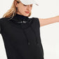 Suéter feminino DKNY com capuz e manga comprida, preto, tamanho médio