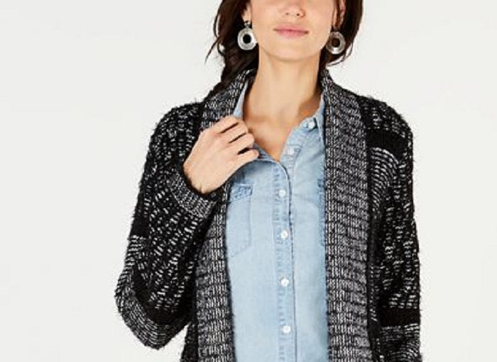 Cardigan feminino estampado com gola xale estilo &amp; co, preto, tamanho pequeno