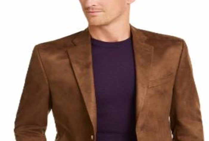 Blazer masculino Lauren Ralph Lauren de camurça sintética com ajuste clássico e dois botões, marrom, tamanho 42R