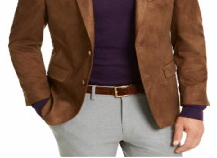 Blazer masculino Lauren Ralph Lauren de camurça sintética com ajuste clássico e dois botões, marrom, tamanho 42R