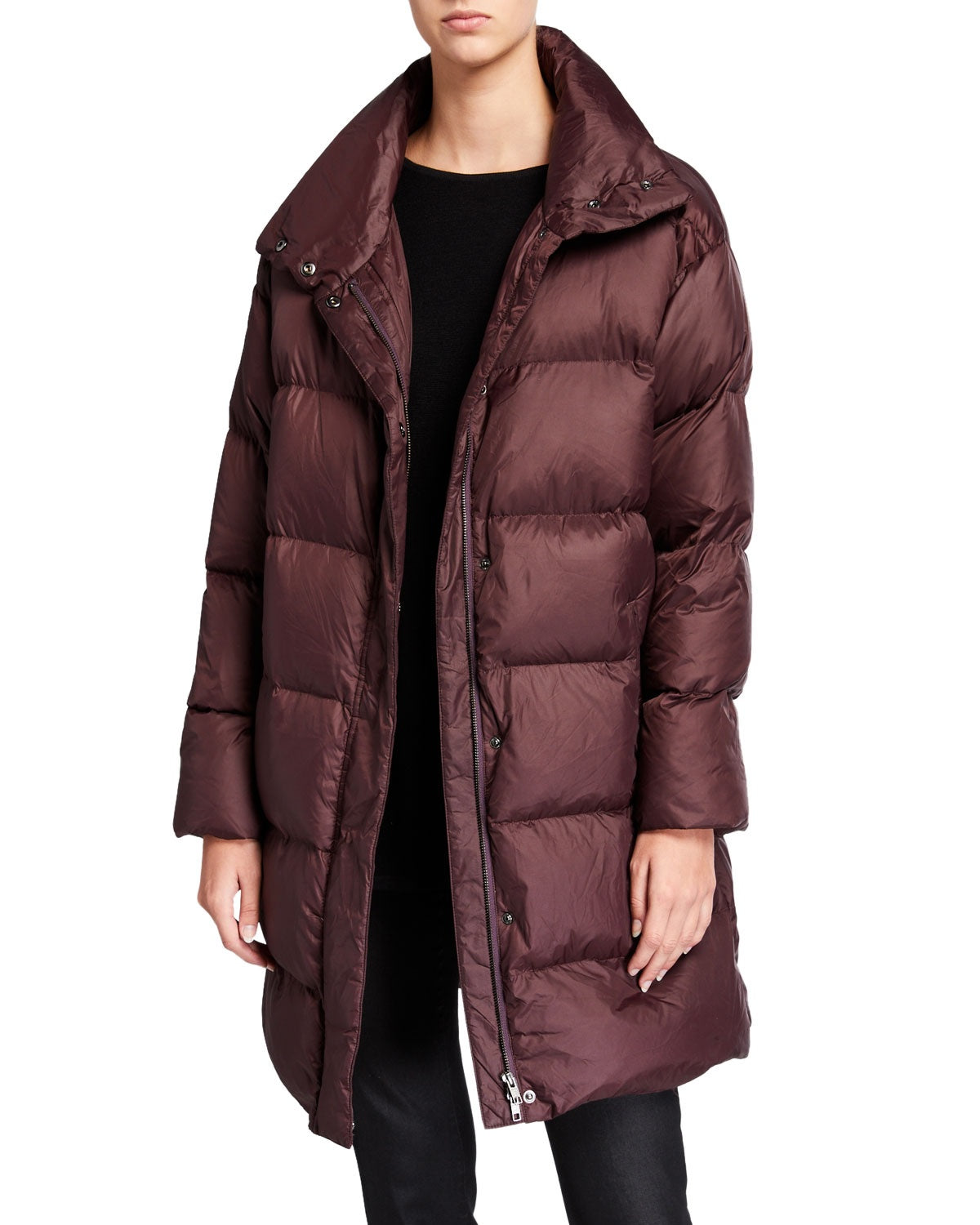 Casaco feminino Eileen Fisher com decote em V e mangas curtas, marrom, tamanho pequeno e grande