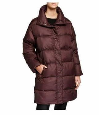 Casaco feminino Eileen Fisher com decote em V e mangas curtas, marrom, tamanho pequeno e grande