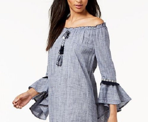 Vestido de algodão tomara que caia feminino Style &amp; Co, azul, tamanho X-G