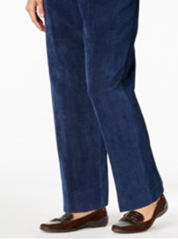 Calça feminina Alfred Dunner Classics de veludo cotelê azul tamanho 14 S