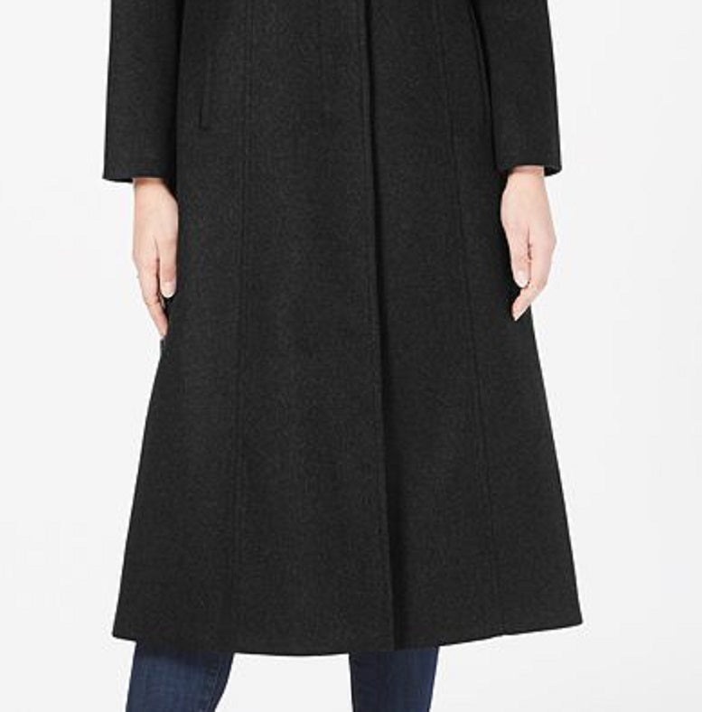 Casaco longo com capuz Forecaster feminino com acabamento em pele de raposa, preto, tamanho 16