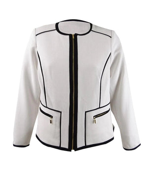 Jaqueta Calvin Klein Feminina com Zíper Frontal e Canelado - Preto Multi Cinza Tamanho 0