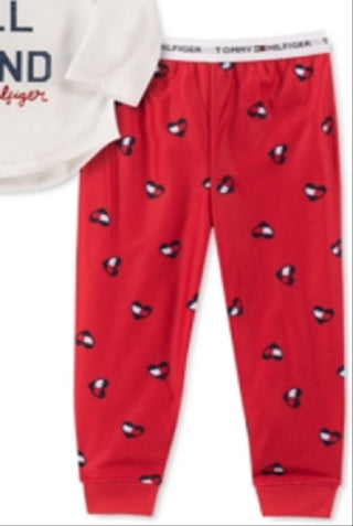 Conjunto de pijama Tommy Hilfiger para bebês, pequenas e grandes, 2 peças, Love Is All Around, branco, tamanho XXS (2-3)