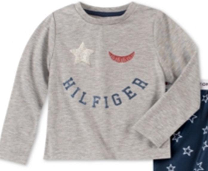 Pijama Tommy Hilfiger Infantil Meninas Pequenas e Grandes, 2 Peças, Estampa de Estrela, Tamanho XXS