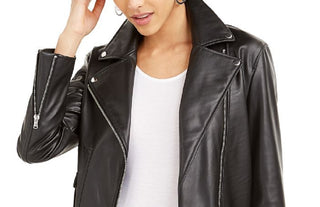 Jaqueta de couro sintético feminina Bar III preta tamanho XXS