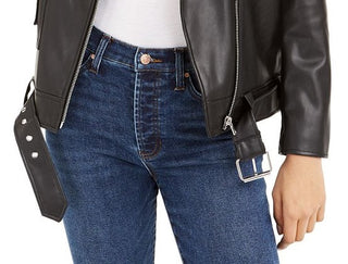 Jaqueta de couro sintético feminina Bar III preta tamanho XXS