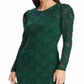 Vestido Ralph Lauren Feminino Bordado Renda Manga Longa Gola Joia Acima do Joelho Bainha Para Usar no Trabalho Verde Tamanho 18