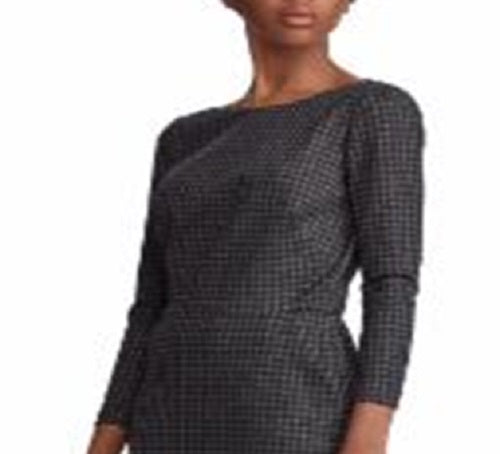 Vestido curto Ralph Lauren feminino, estilo pied-de-poule, cinza, tamanho 16