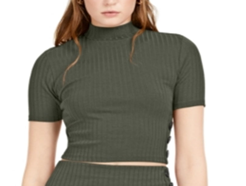 Camiseta feminina Bar III com nervuras, verde, tamanho pequeno