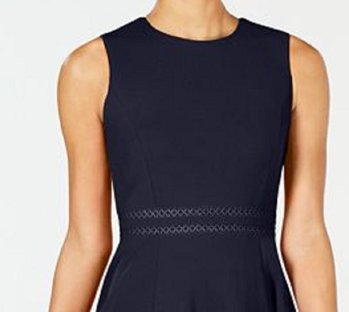 Vestido de coquetel Calvin Klein feminino sem mangas, gola alta, acima do joelho, tamanho 8, azul, pequeno