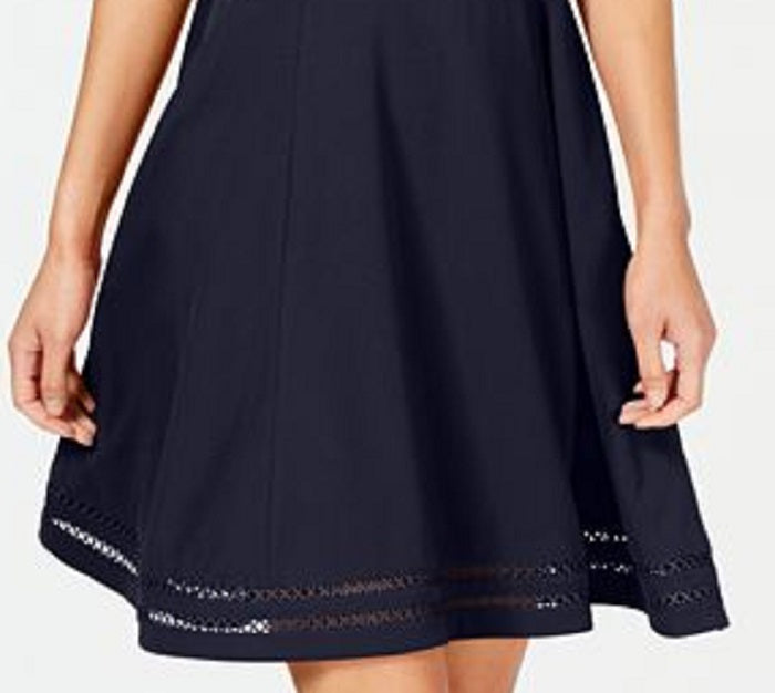 Vestido de coquetel Calvin Klein feminino sem mangas, gola alta, acima do joelho, tamanho 8, azul, pequeno