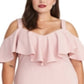 Vestido de coquetel feminino Rachel Roy, ombro de fora, babados, alças finas, decote coração, abaixo do joelho, rosa, tamanho 16W