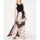 INC Vestido formal feminino preto com cinto floral, sem mangas, gola redonda, comprimento total, tamanho 6