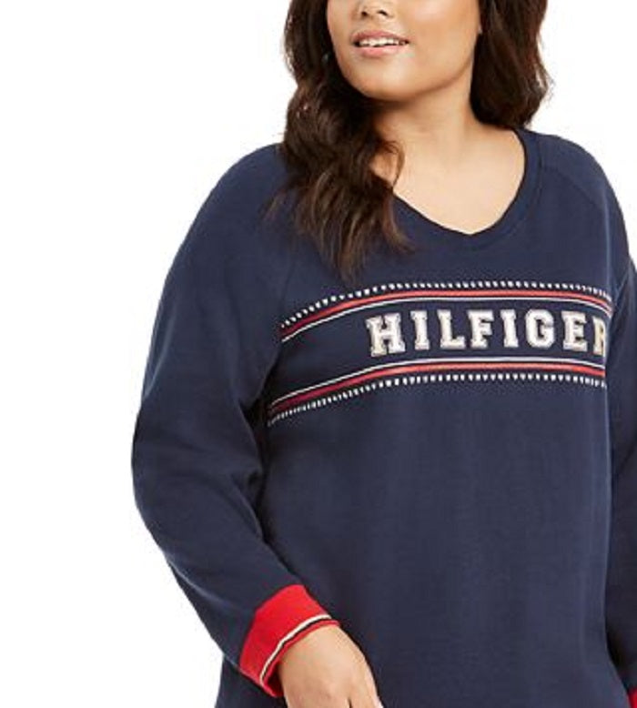 Vestido moletom com estampa de logotipo Tommy Hilfiger Sport Plus feminino, azul, tamanho 2X