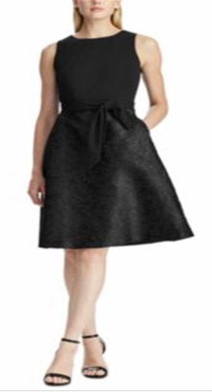Vestido Ralph Lauren Feminino para Ocasiões Especiais, Floral, Jacquard, Amarração Automática, Sem Mangas, Ajuste e Flare, Preto, Tamanho 16P
