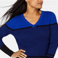Karen Scott Suéter Feminino Manga Longa Gola V Color Block Azul Tamanho P
