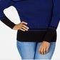 Karen Scott Suéter Feminino Manga Longa Gola V Color Block Azul Tamanho P