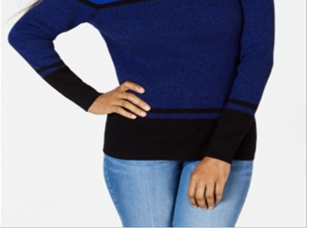 Karen Scott Suéter Feminino Manga Longa Gola V Color Block Azul Tamanho P