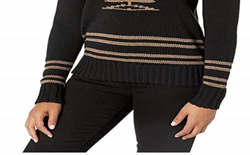 Suéter Ralph Lauren Shendya Listrado Manga Longa Gola Redonda Feminino Preto Tamanho Grande