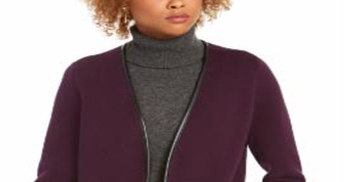 Cardigan feminino Charter Club Milano Cotton com abertura frontal, roxo, tamanho grande