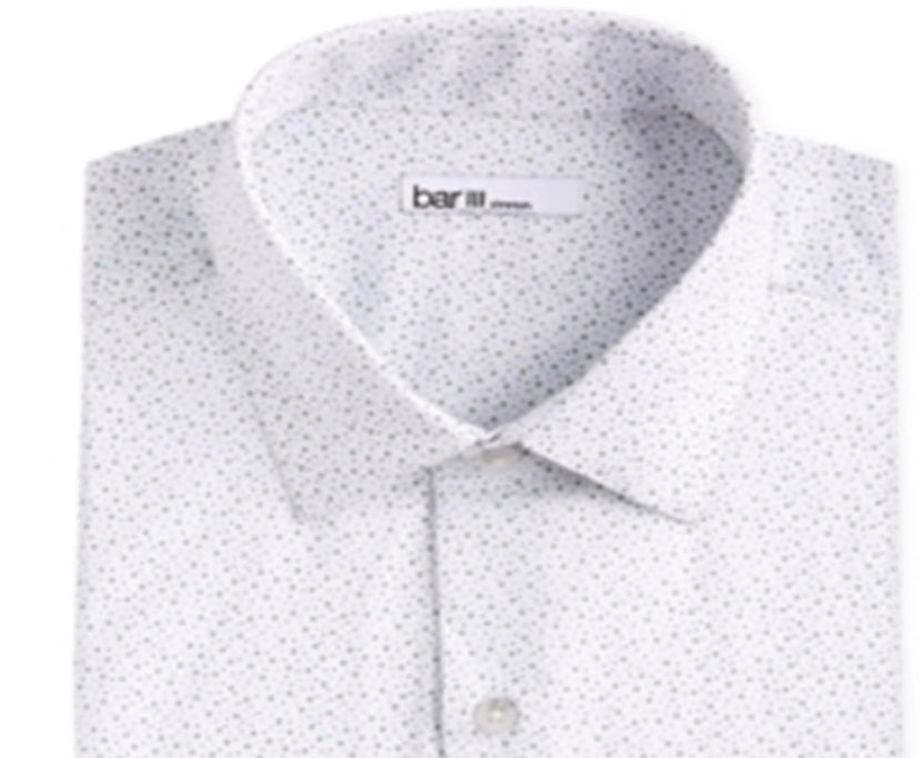 Camisa social masculina Bar III Classic Regular Fit Stretch com bolinhas dispersas, branca, tamanho 17/17 1/2 - 34/35