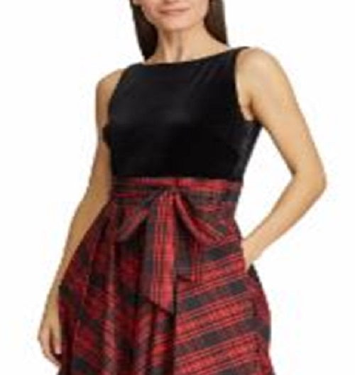 Vestido de festa longo com decote em V e mangas xadrez Ralph Lauren feminino, preto, tamanho 2